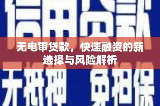 仁怀无电审贷款，快速融资的新选择与风险解析